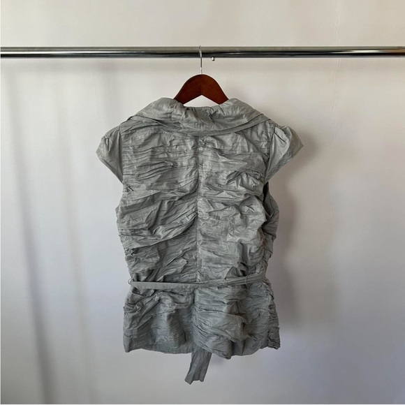 Calvin Klein Coquette Grey Ruffled Blouse with Waist Tie Blouse size large. - Picture 3 of 8